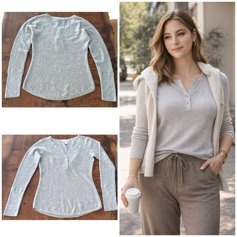 VGUC The Cashmere Project Gray 100% Cashmere Long Sleeve Henley Knit Swetaer Top
